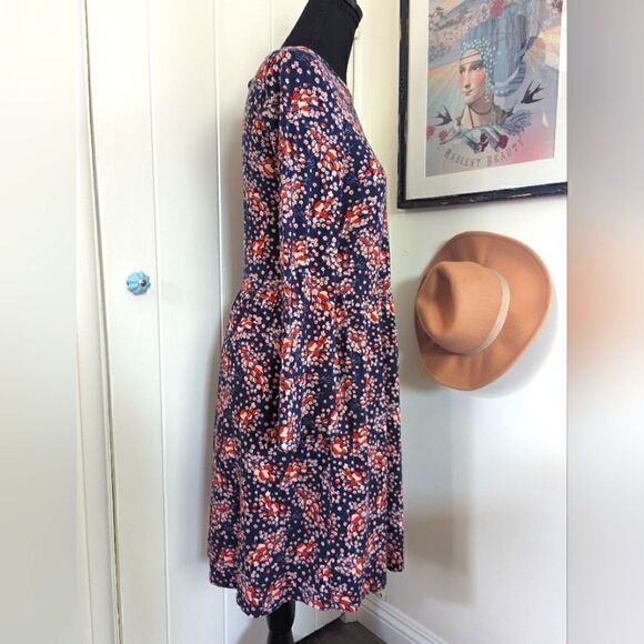 Boden Leaves Floral Preppy Academia Countryside Cottagecore Keyhole Dress 6 - Picture 8 of 14